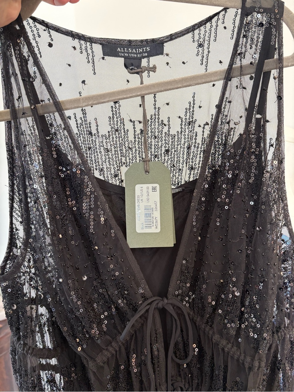 ALL SAINTS Robyn Embellished Black Sequin Tulle Maxi Dress NWT 6 - Picture 2 of 15